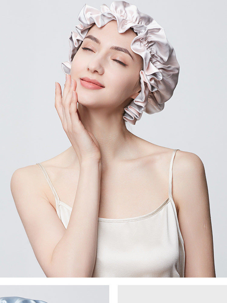 100% Mulberry Silk Sleep Cap – 19 Momme Thick Double-Layer Hair Care Bonnet for Frizz-Free Hair