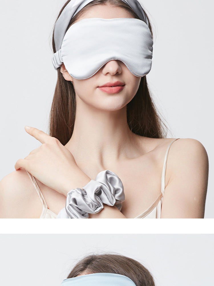 100% Mulberry Silk Sleep Eye Mask – 22 Momme Thickened, Light-Blocking, Zero Pressure, with Matching Silk Scrunchie and Headband
