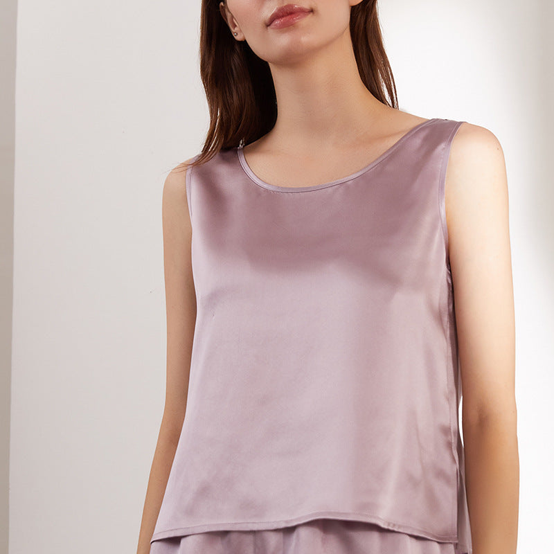 Gray-purple silk tank top shown from the front