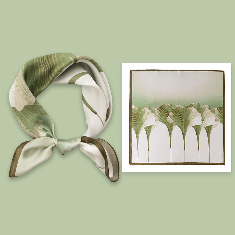 Mulberry Silk Square Scarf 53 cm Floral Print Bandana – Lightweight Neckerchief for Spring