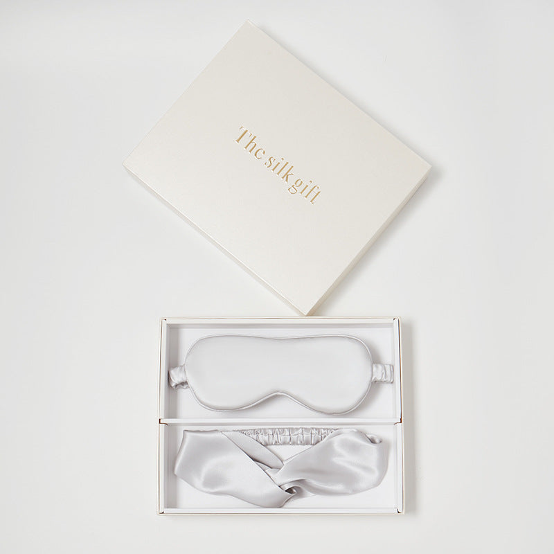 Silver Gray Sleep Mask and Headband Set (19 Momme Double-Sided Silk) Variant