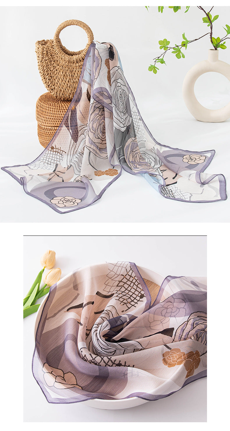 Floral Print Silk Scarf – Lightweight Mulberry Silk Wrap with Botanical Motifs for All Seasons