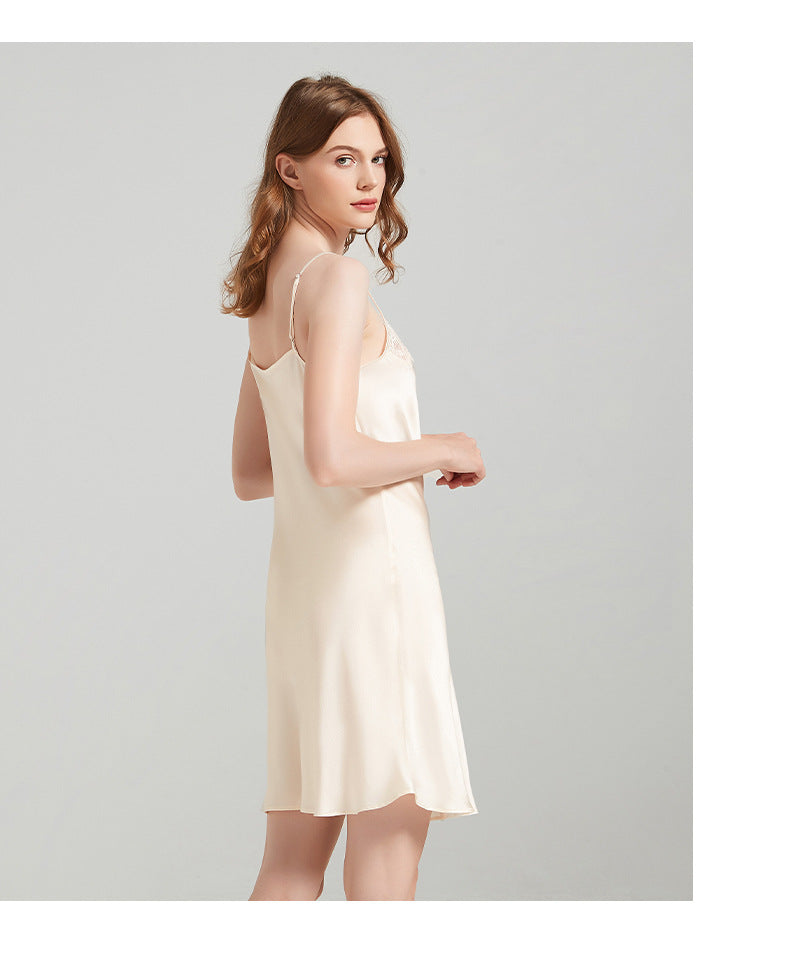 Lace Tie 100% Mulberry Silk Robe & Camisole Set – Romantic V-Neck Loungewear