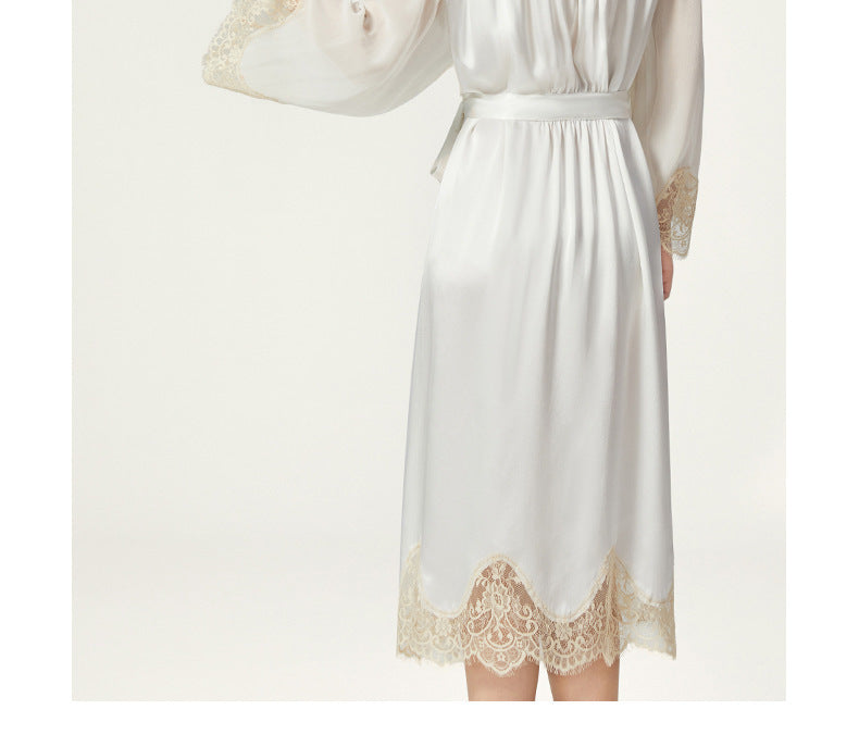 Back detail showing sheer silk yoke and lace cuffs