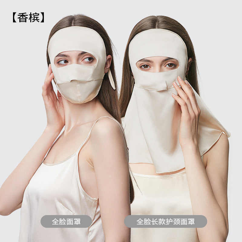 100% Mulberry Silk Full Face Sun Protection Mask with Neck Coverage – UV Shield, Breathable, Unisex