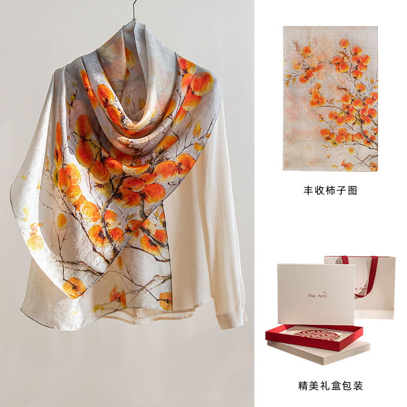 Floral Print Mulberry Silk Square Scarf – 96% Pure Silk Versatile Wrap for Spring