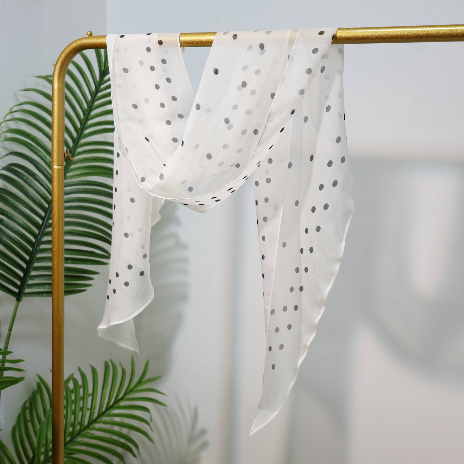 Long Oblique Silk Scarf with Polka Dot Print – 100% Mulberry Silk Lightweight Stole for Neck, Head & Hair, 33 x 160 cm