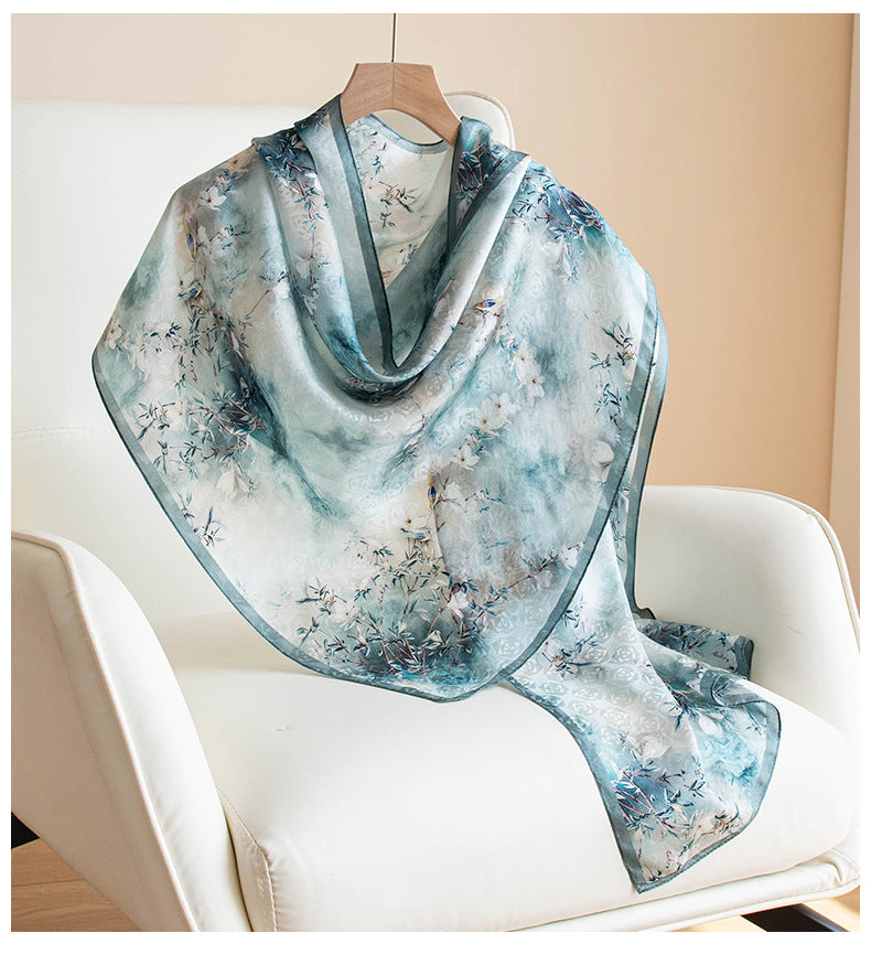 Pure Silk Floral Print Long Scarf – Elegant Pashmina-Style Wrap, Gift Boxed