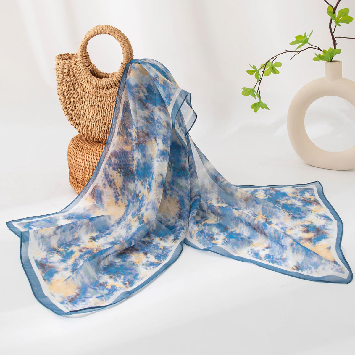 Floral Print Silk Scarf – Lightweight Mulberry Silk Wrap with Botanical Motifs for All Seasons