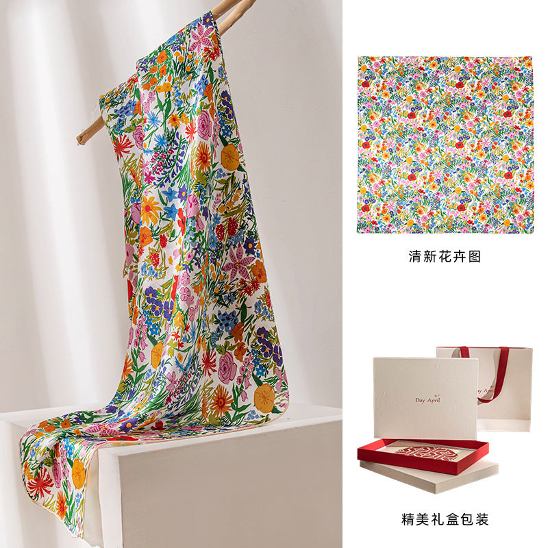 Floral Print Mulberry Silk Square Scarf – 96% Pure Silk Versatile Wrap for Spring