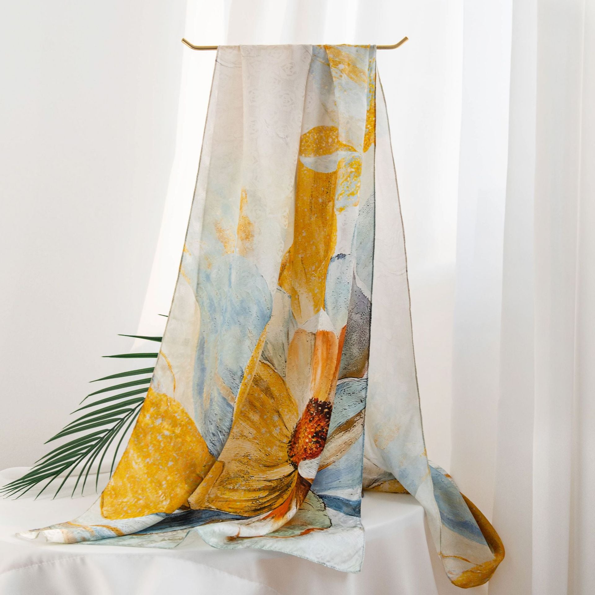 Mulberry Silk Long Scarf – Lightweight Floral Print Shawl for Spring & Summer, Original Design, 55 x 170 cm
