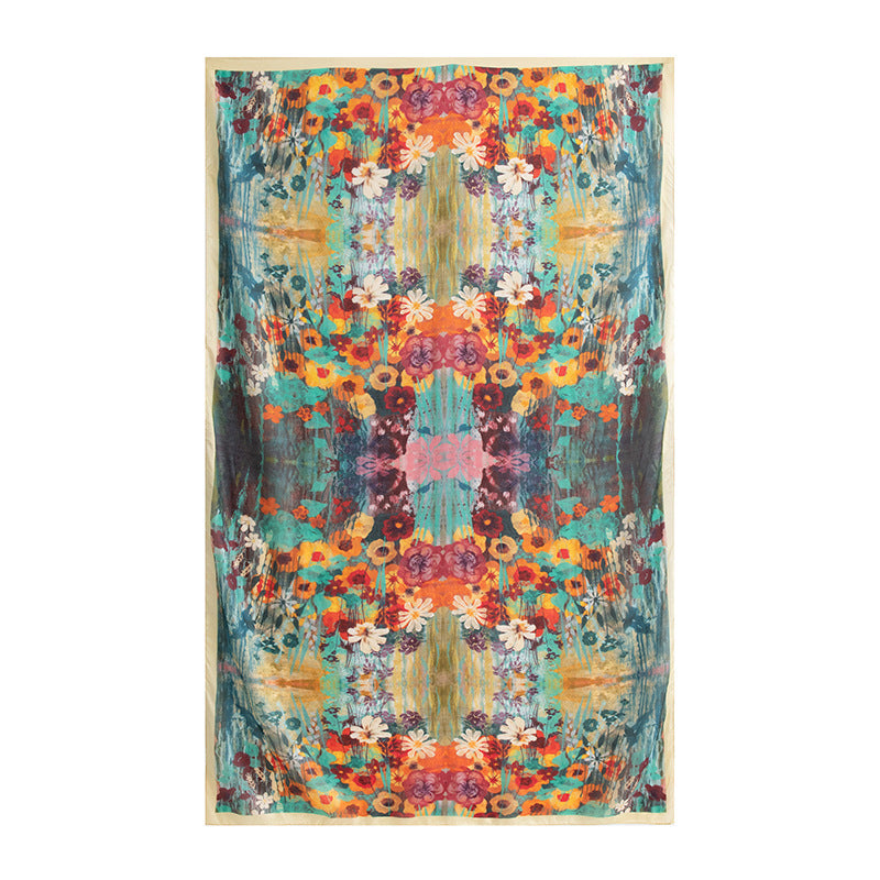 Mulberry Silk Long Scarf for Women – Lightweight Floral Print Shawl Wrap for Spring, 69 x 43 in