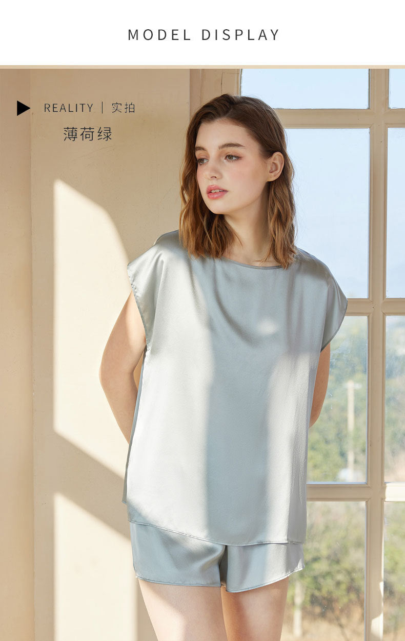 Sleeveless 100% Mulberry Silk Shorts Pajama Set for Women