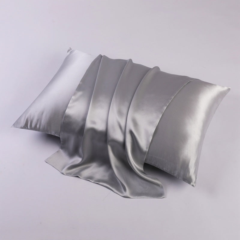 Silver-grey silk pillowcase with smooth lustrous finish