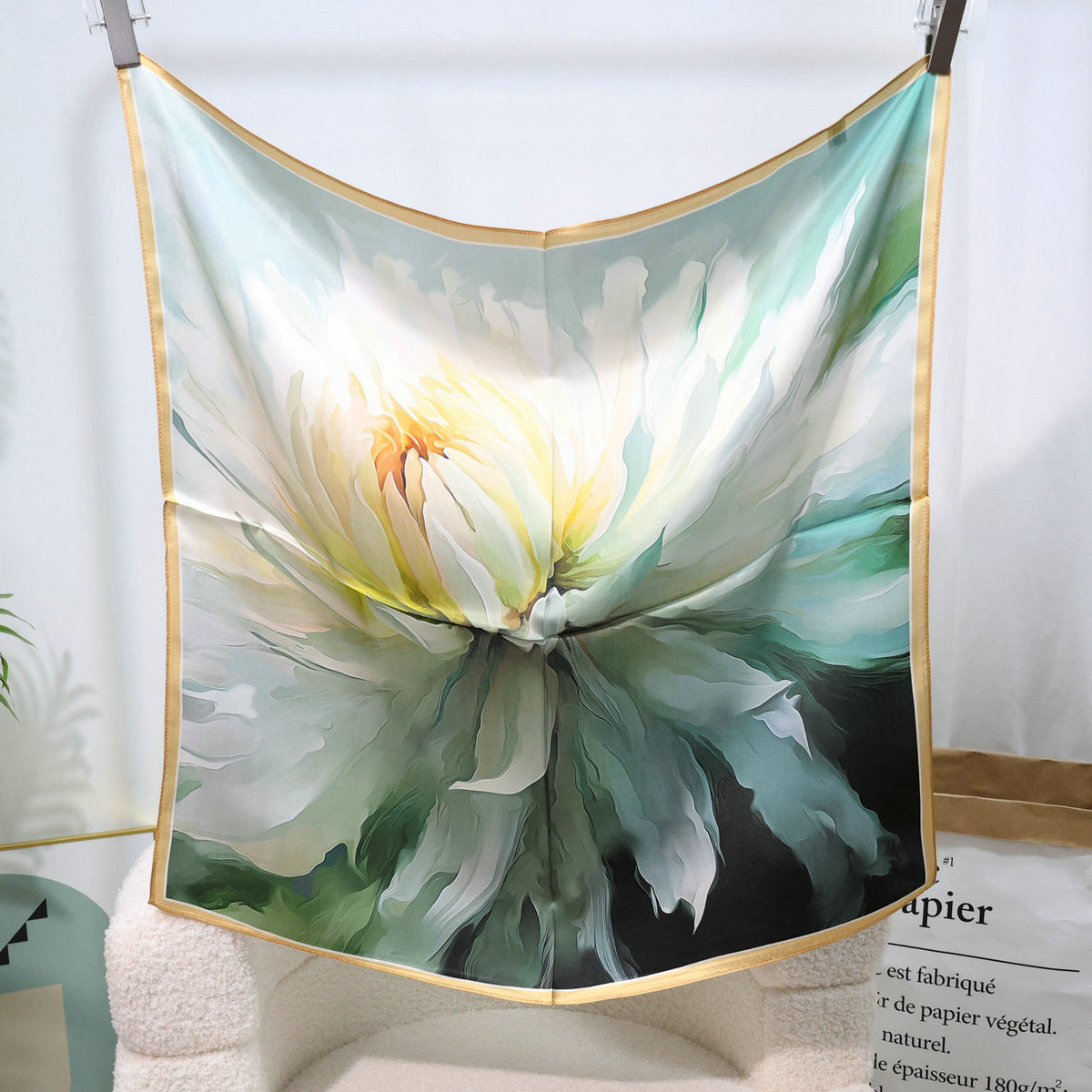 Mulberry Silk Square Scarf – 100% Pure Silk Bandana with Vintage French Print, Spring Accessory for Women
