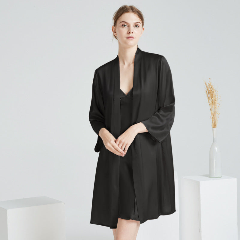 100% Mulberry Silk V-Neck Cami & Robe Sleepwear Set