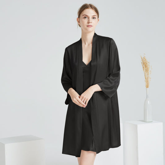 100% Mulberry Silk V-Neck Cami & Robe Sleepwear Set