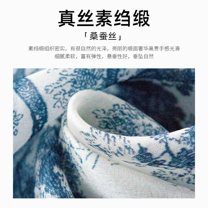 Mulberry Silk Long Scarf with Bohemian Floral Print – Lightweight Spring Shawl for Women