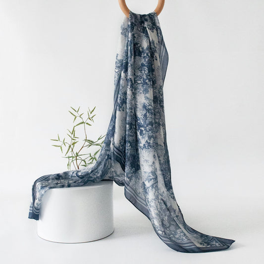 Mulberry Silk Long Scarf with Bohemian Floral Print – Lightweight Spring Shawl for Women