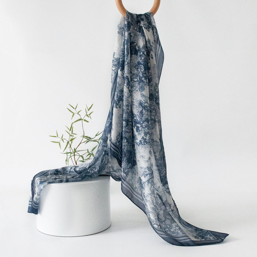 Mulberry Silk Long Scarf with Bohemian Floral Print – Lightweight Spring Shawl for Women