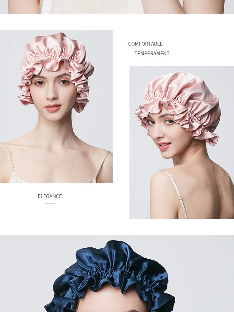 100% Mulberry Silk Sleep Cap – 19 Momme Thick Double-Layer Hair Care Bonnet for Frizz-Free Hair