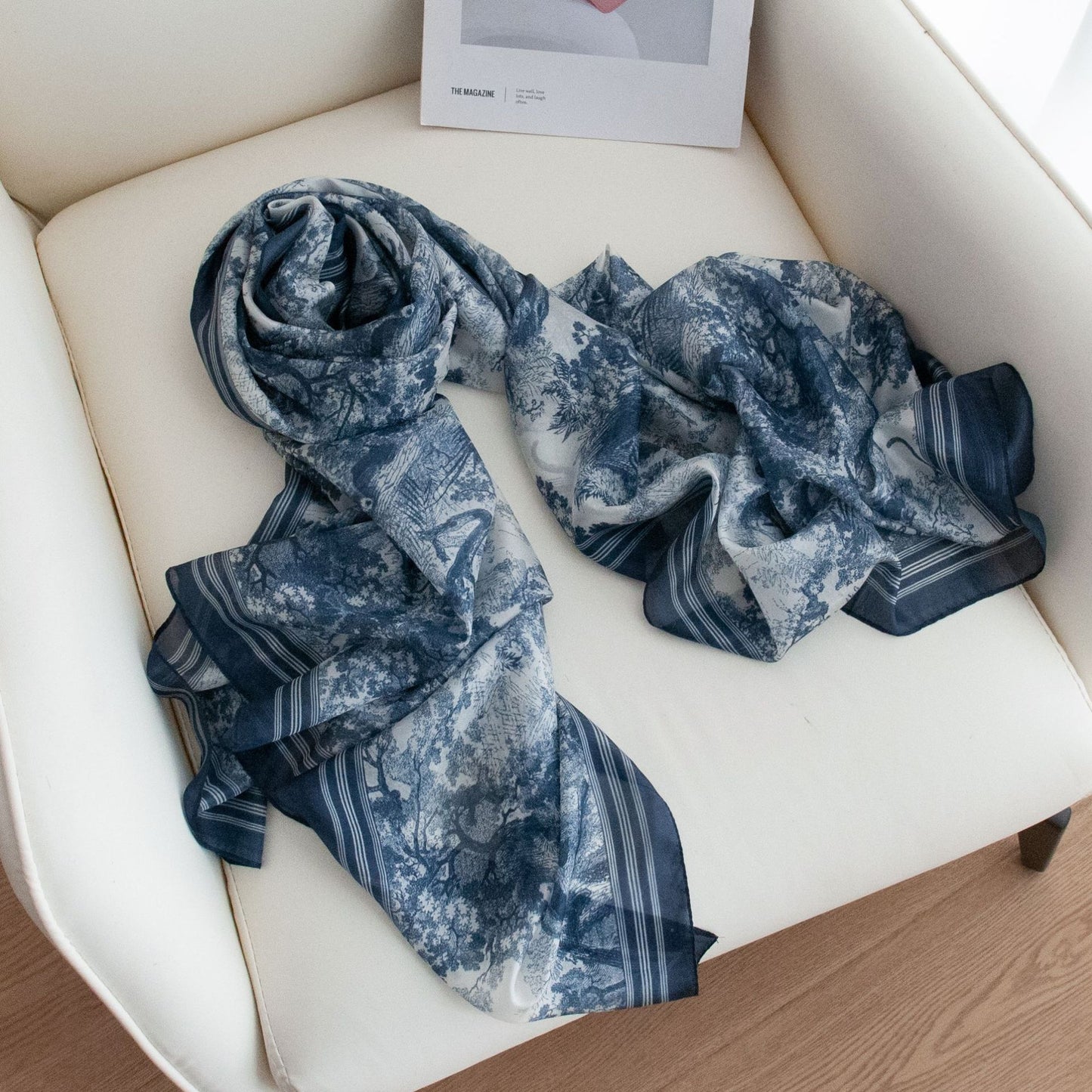 Mulberry Silk Long Scarf with Bohemian Floral Print – Lightweight Spring Shawl for Women