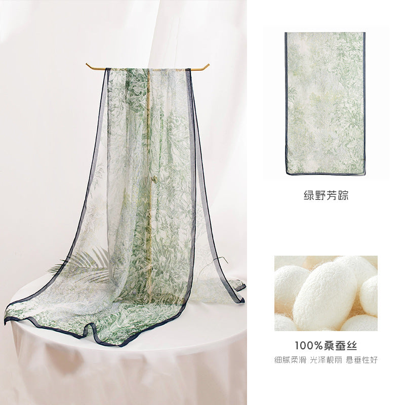 Garden Trail mulberry silk long scarf