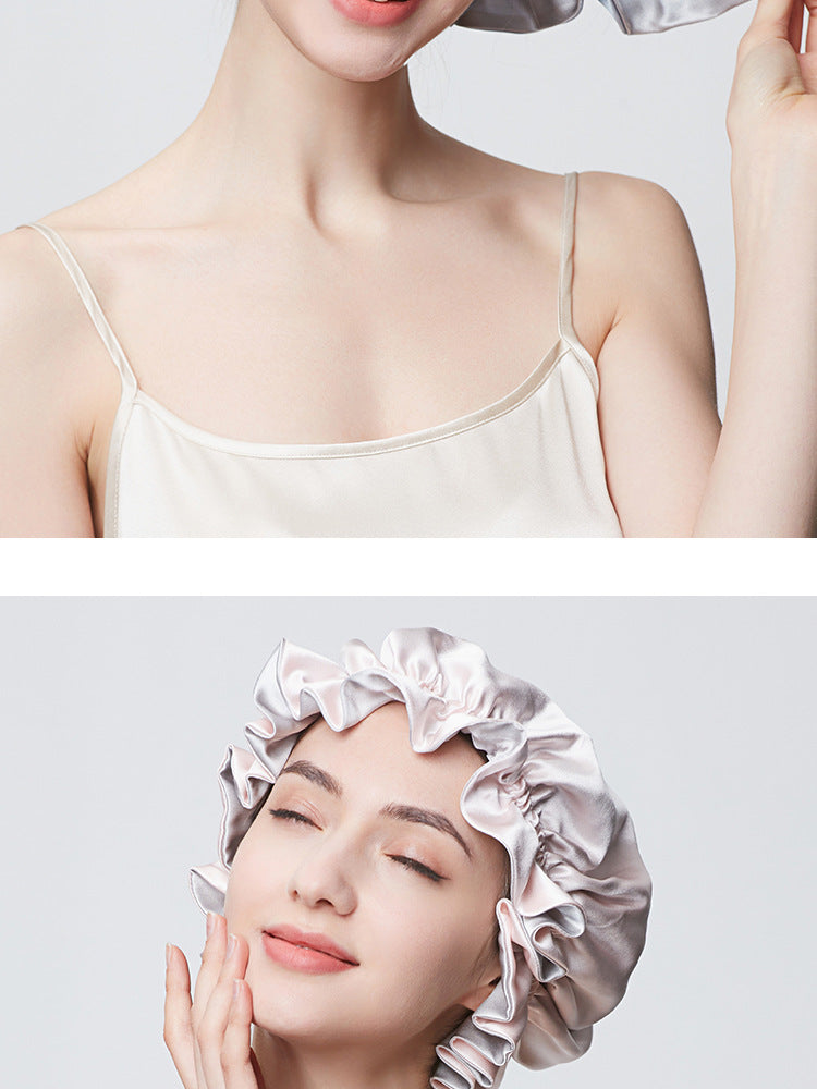 100% Mulberry Silk Sleep Cap – 19 Momme Thick Double-Layer Hair Care Bonnet for Frizz-Free Hair
