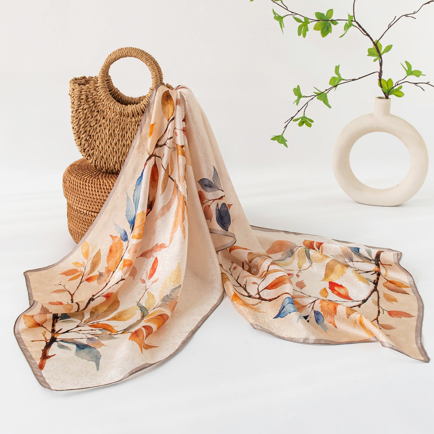 Pure Silk Floral Print Long Scarf – Elegant Pashmina-Style Wrap, Gift Boxed