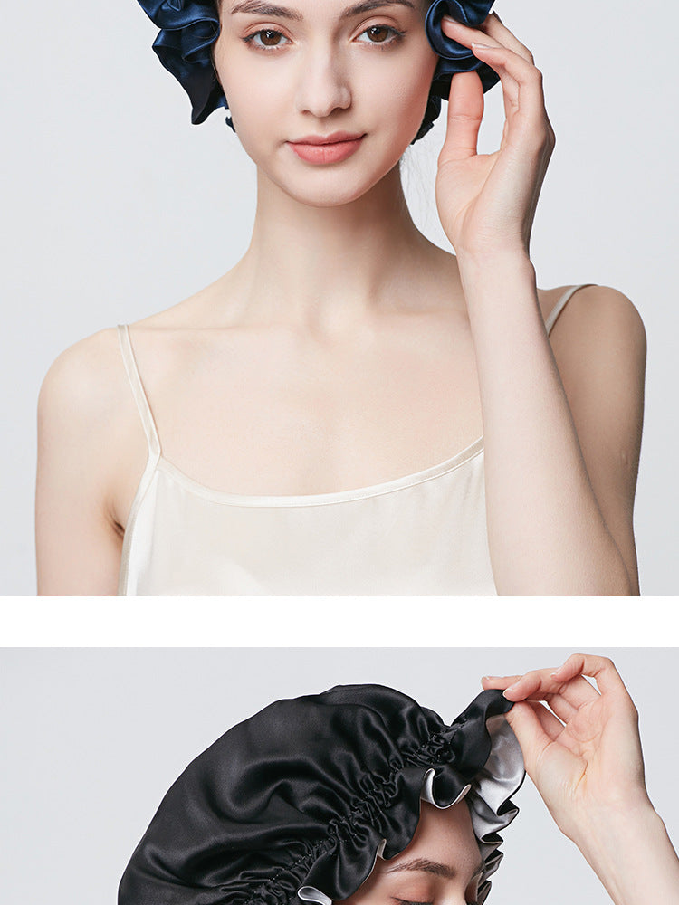 100% Mulberry Silk Sleep Cap – 19 Momme Thick Double-Layer Hair Care Bonnet for Frizz-Free Hair
