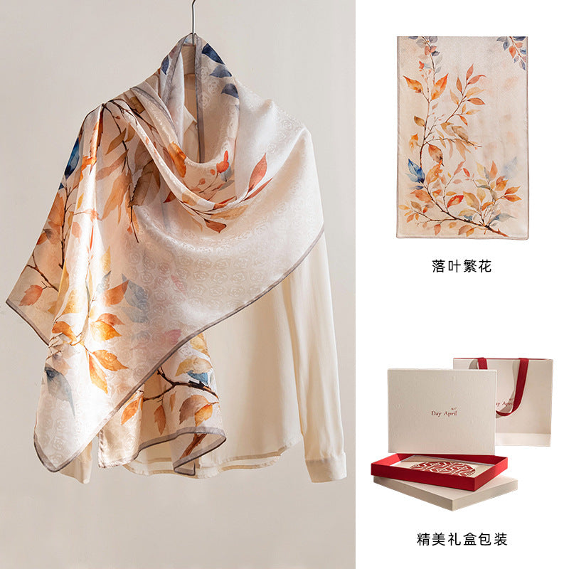 Floral Print Mulberry Silk Square Scarf – 96% Pure Silk Versatile Wrap for Spring