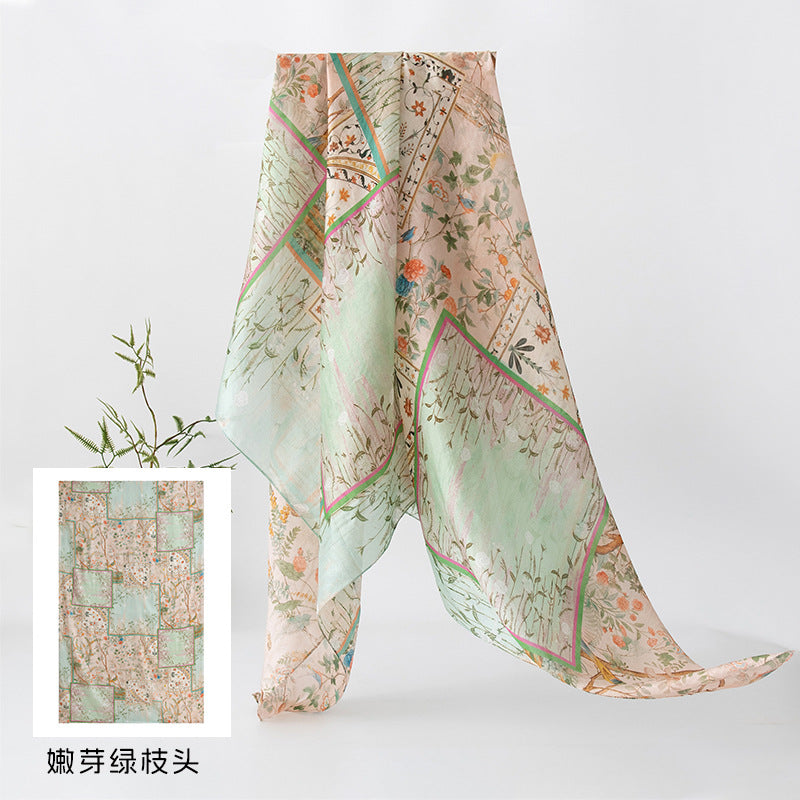 Mulberry Silk Long Scarf for Women – Lightweight Floral Print Shawl Wrap for Spring, 69 x 43 in