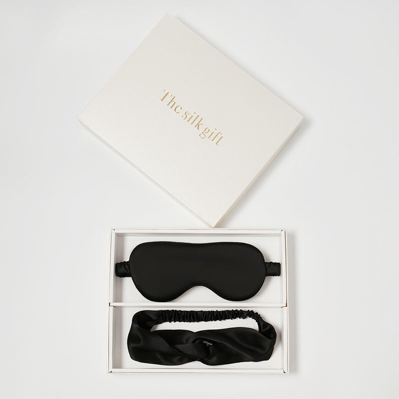 Black Sleep Mask and Headband Set (19 Momme Double-Sided Silk) Variant