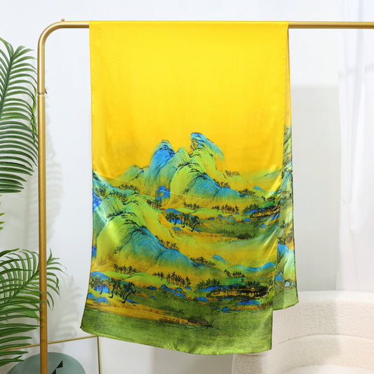 100% Mulberry Silk Scarf – Floral Print Long Wrap, Lightweight Spring Shawl