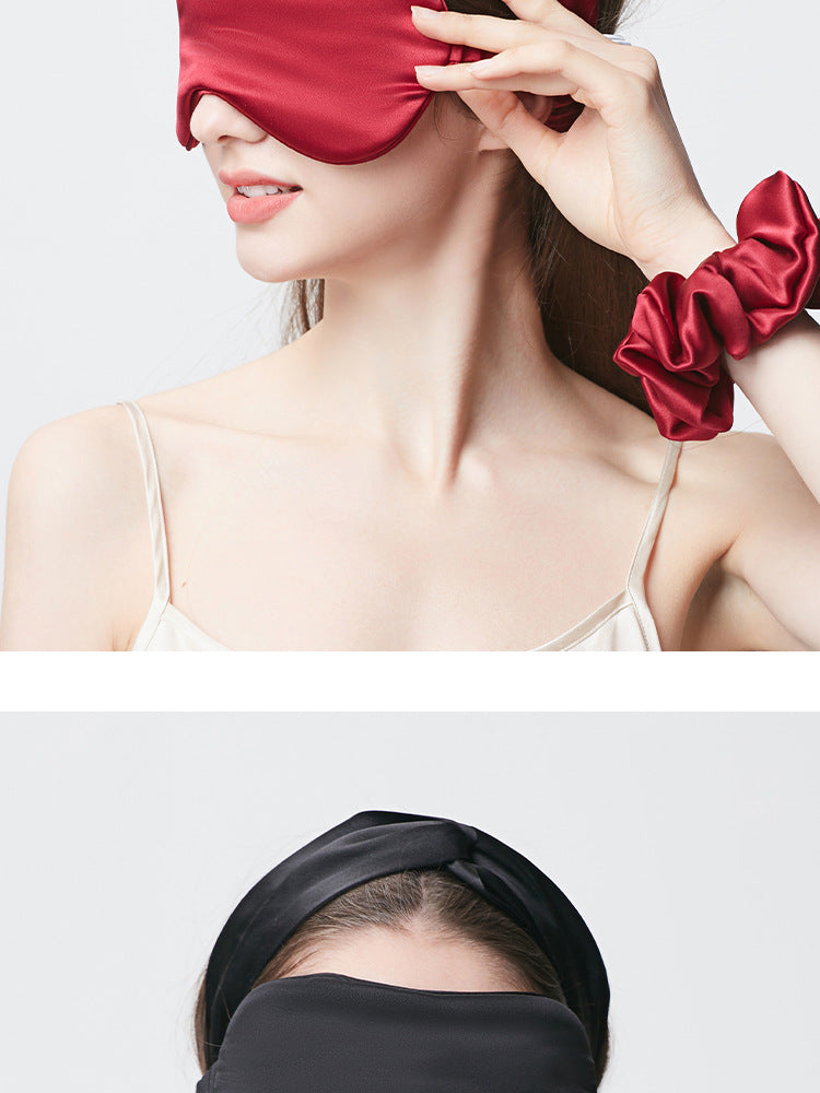 100% Mulberry Silk Sleep Eye Mask – 22 Momme Thickened, Light-Blocking, Zero Pressure, with Matching Silk Scrunchie and Headband