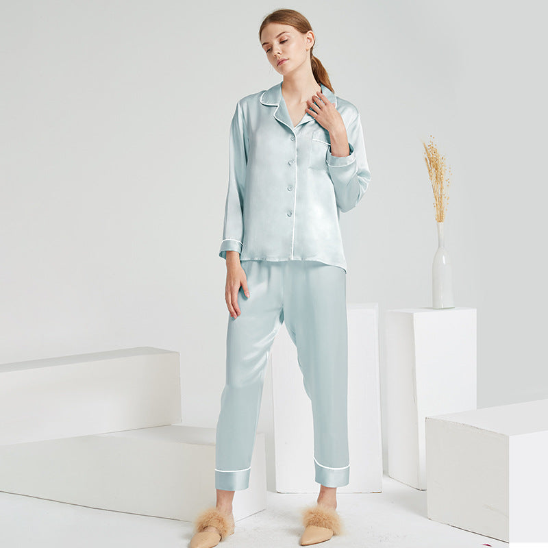Mint green silk loungewear set with relaxed fit
