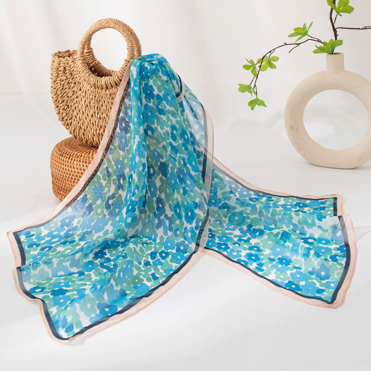 Floral Print Silk Scarf – Lightweight Mulberry Silk Wrap with Botanical Motifs for All Seasons
