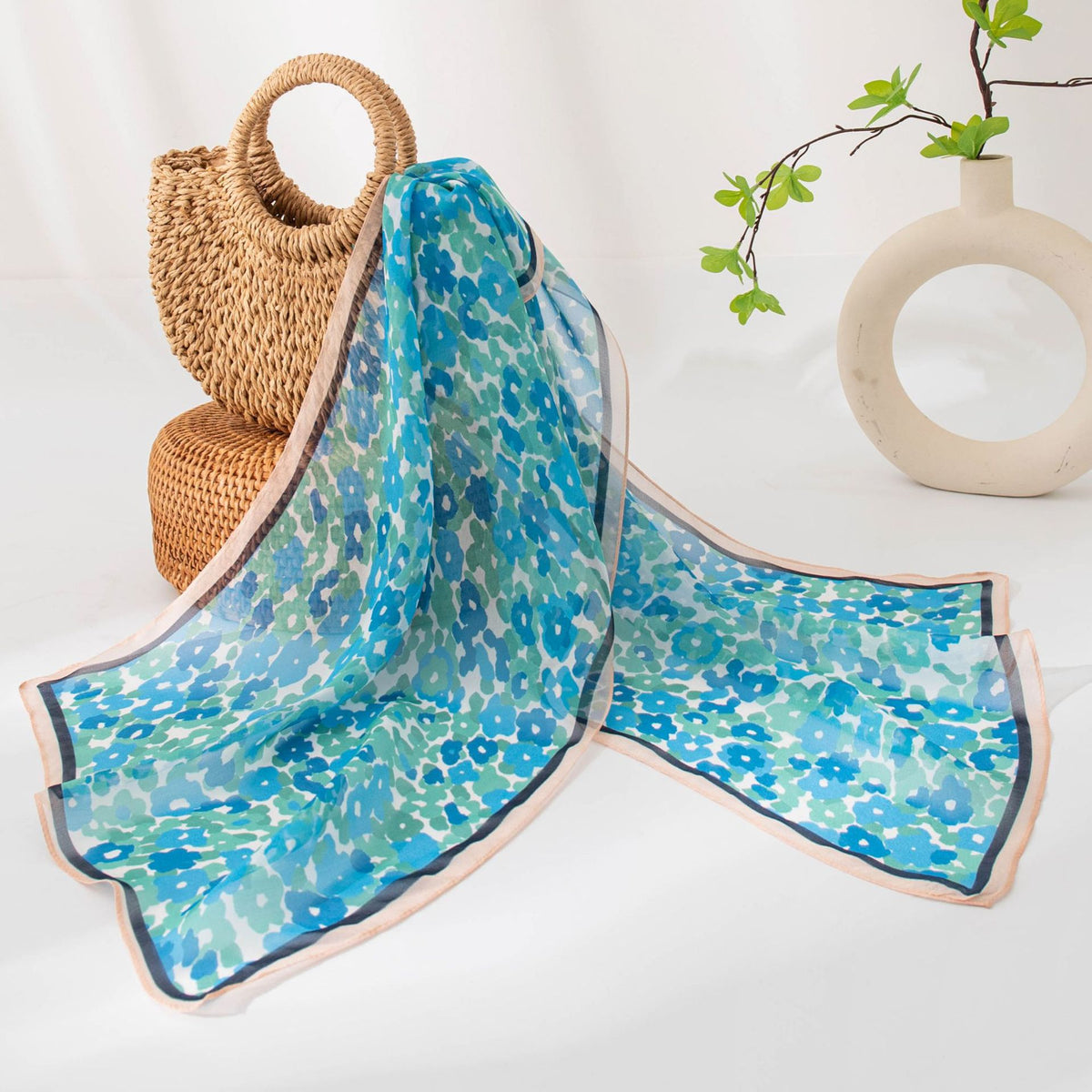 Floral Print Silk Scarf – Lightweight Mulberry Silk Wrap with Botanical Motifs for All Seasons