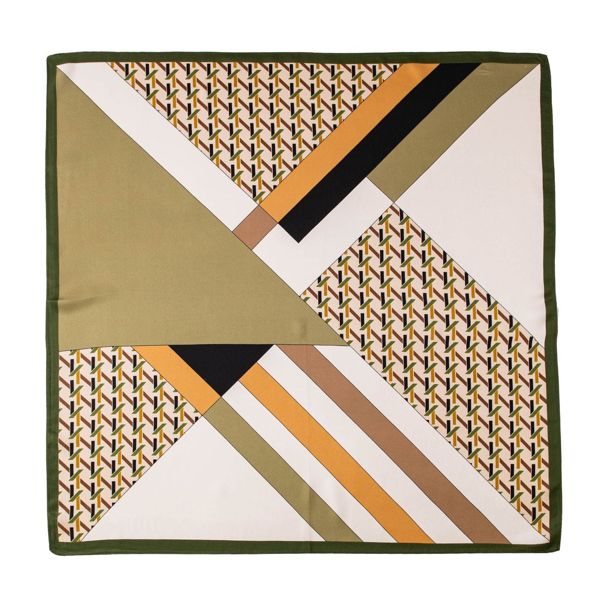 Tea Green Patchwork mulberry silk square scarf, 26 x 26 in