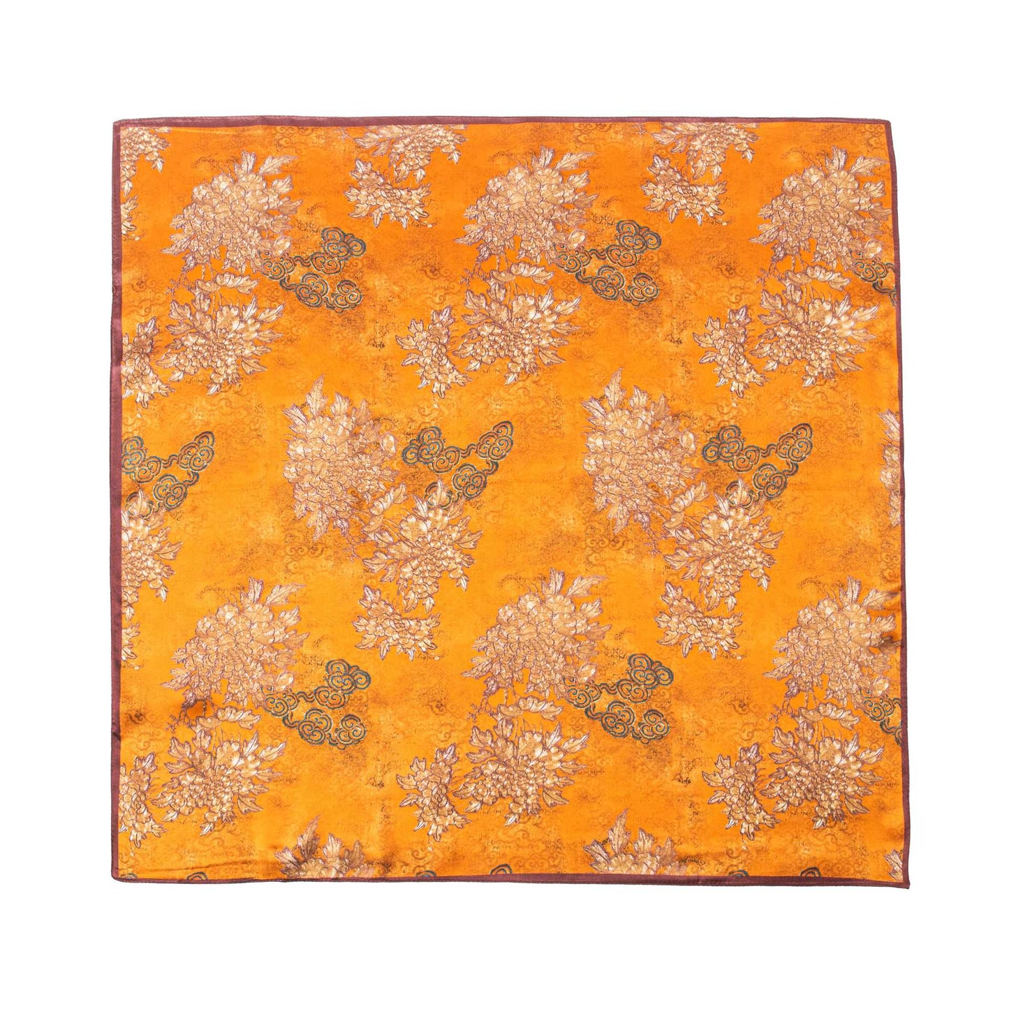 Mulberry Silk Square Scarf with Peony Print – 26 x 26 in, Hand-Rolled Hem
