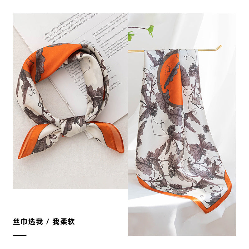 Mulberry Silk Square Scarf 53 cm Floral Print Bandana – Lightweight Neckerchief for Spring