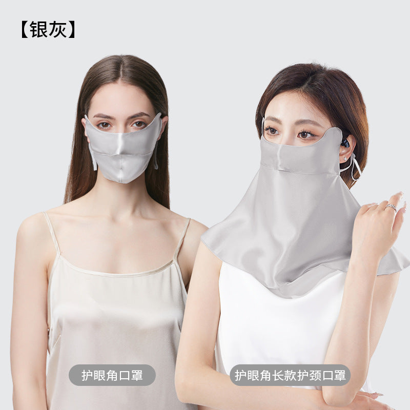 100% Double-Layer Mulberry Silk Sun Protection Face Mask and Hood – Breathable, UV-Blocking, Full Coverage with Eye-Corner and Neck Shield