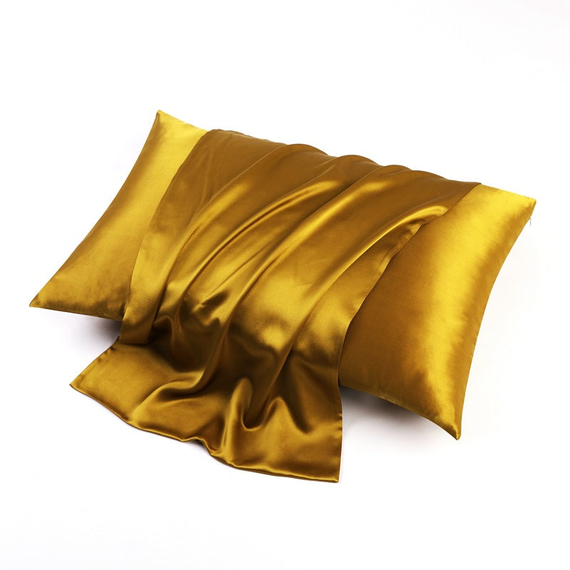 Mustard yellow silk pillowcase highlighting rich silk texture