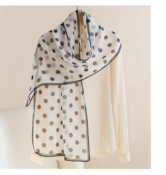 Mulberry Silk Long Scarf – 96%+ Pure Silk Polka Dot & Floral Print Lightweight Shawl for Spring and Summer