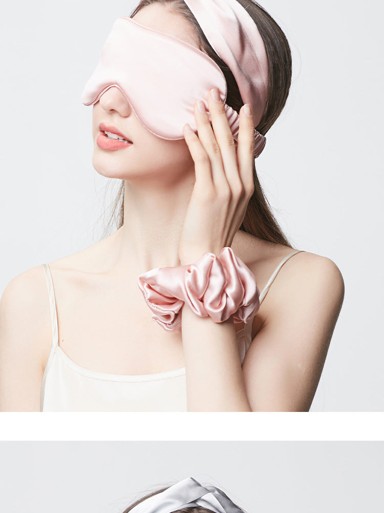100% Mulberry Silk Sleep Eye Mask – 22 Momme Thickened, Light-Blocking, Zero Pressure, with Matching Silk Scrunchie and Headband
