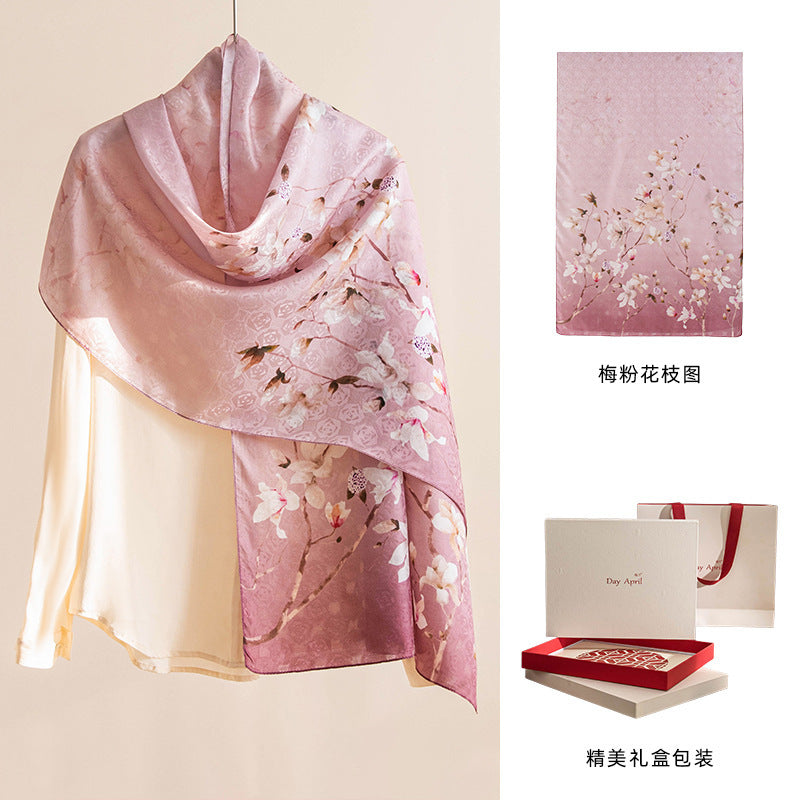 Floral Print Mulberry Silk Square Scarf – 96% Pure Silk Versatile Wrap for Spring