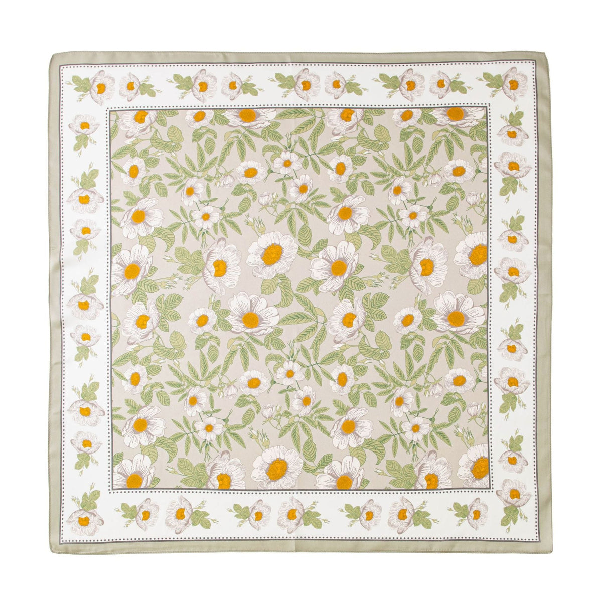 Border Daisy mulberry silk square scarf, 26 x 26 in