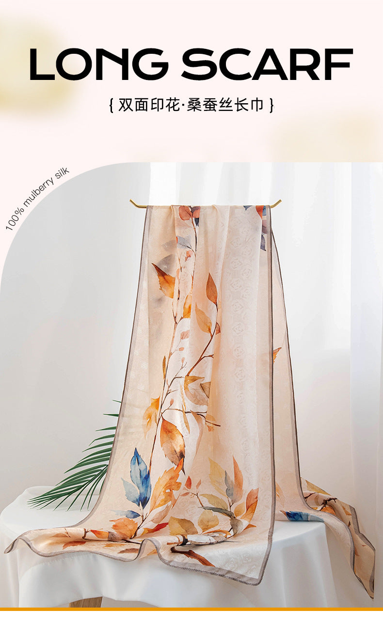 Pure Silk Floral Print Long Scarf – Elegant Pashmina-Style Wrap, Gift Boxed