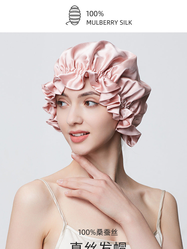 100% Mulberry Silk Sleep Cap – 19 Momme Thick Double-Layer Hair Care Bonnet for Frizz-Free Hair