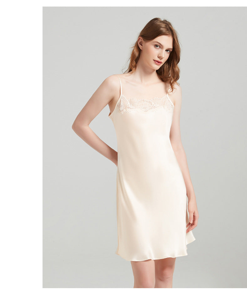 Lace Tie 100% Mulberry Silk Robe & Camisole Set – Romantic V-Neck Loungewear